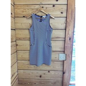 Monteau Los Angeles Navy Blue White Striped Sleeveless Shift Dress Medium